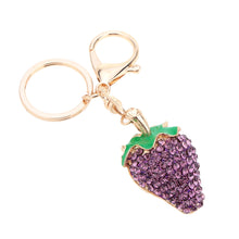 Design Shinning Rhinestone Strawberry Pendant Key Ring Key Chain Hollow Alloy Keychain  Jewelry