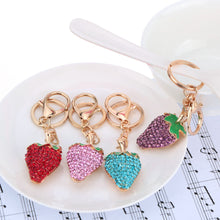 Design Shinning Rhinestone Strawberry Pendant Key Ring Key Chain Hollow Alloy Keychain  Jewelry