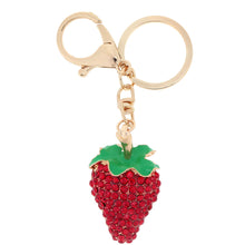 Design Shinning Rhinestone Strawberry Pendant Key Ring Key Chain Hollow Alloy Keychain  Jewelry