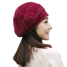 New Design Women Faux Rabbit Fur Beanie With Flower Crochet Warm And Cute Princess Rabbit Hat Knitted Beret Warm Cap
