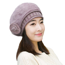 New Design Women Faux Rabbit Fur Beanie With Flower Crochet Warm And Cute Princess Rabbit Hat Knitted Beret Warm Cap