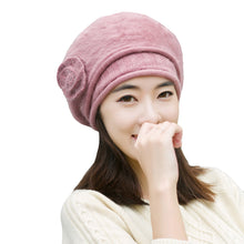 New Design Women Faux Rabbit Fur Beanie With Flower Crochet Warm And Cute Princess Rabbit Hat Knitted Beret Warm Cap