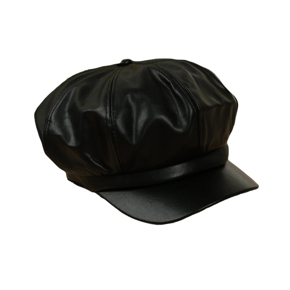 Hats for Women Beret Hat PU Leather Casualcolor Cap Ladies Beret Cap Beanie Hat Black/Red/Camel