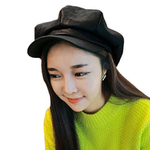 Hats for Women Beret Hat PU Leather Casualcolor Cap Ladies Beret Cap Beanie Hat Black/Red/Camel