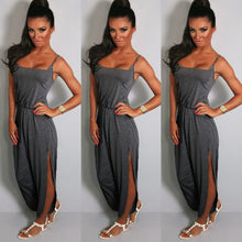 Jumpsuit Women Rompers Spaghetti Strap Drawstring Waist Side Split Solid Playsuit Overalls Light Grey/Grey