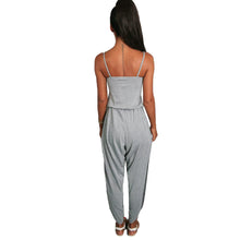 Jumpsuit Women Rompers Spaghetti Strap Drawstring Waist Side Split Solid Playsuit Overalls Light Grey/Grey