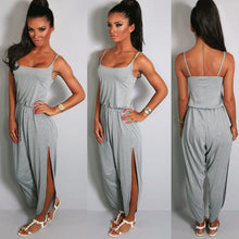 Jumpsuit Women Rompers Spaghetti Strap Drawstring Waist Side Split Solid Playsuit Overalls Light Grey/Grey