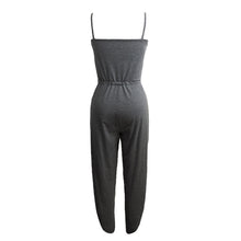 Jumpsuit Women Rompers Spaghetti Strap Drawstring Waist Side Split Solid Playsuit Overalls Light Grey/Grey