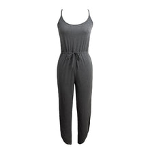 Jumpsuit Women Rompers Spaghetti Strap Drawstring Waist Side Split Solid Playsuit Overalls Light Grey/Grey