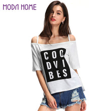 Letter Print Tshirt Women Slash Neck Stripes Tee Shirt Short Sleeves Asymmetric Hem T-shirt Casual Women Tops White