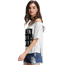 Letter Print Tshirt Women Slash Neck Stripes Tee Shirt Short Sleeves Asymmetric Hem T-shirt Casual Women Tops White