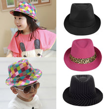 New Fashion Multicolors Plaid Boy Girl Jazz Hat Striped Topper Cool Fedora Curly Brim Baby Kids Cap Unisex