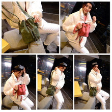 New Fashion PU Leather Women Shoulder Bag Mini Drawstring Tassels Button Bucket Bag Adjustable Vintage Casual Crossbody Bag