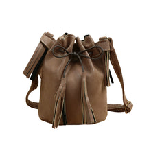 New Fashion PU Leather Women Shoulder Bag Mini Drawstring Tassels Button Bucket Bag Adjustable Vintage Casual Crossbody Bag