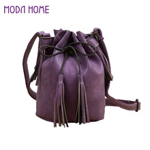 New Fashion PU Leather Women Shoulder Bag Mini Drawstring Tassels Button Bucket Bag Adjustable Vintage Casual Crossbody Bag