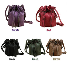 New Fashion PU Leather Women Shoulder Bag Mini Drawstring Tassels Button Bucket Bag Adjustable Vintage Casual Crossbody Bag