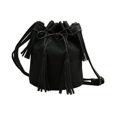 New Fashion PU Leather Women Shoulder Bag Mini Drawstring Tassels Button Bucket Bag Adjustable Vintage Casual Crossbody Bag
