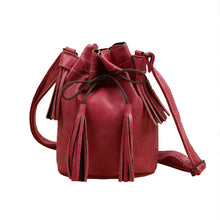 New Fashion PU Leather Women Shoulder Bag Mini Drawstring Tassels Button Bucket Bag Adjustable Vintage Casual Crossbody Bag