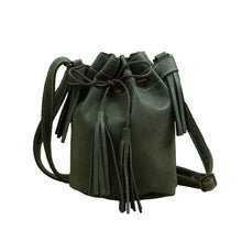 New Fashion PU Leather Women Shoulder Bag Mini Drawstring Tassels Button Bucket Bag Adjustable Vintage Casual Crossbody Bag
