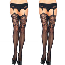 New Fashion Sexy Women Stockings Fishnet Lace Top Tights Hollow out Night Tights Pantyhose With Garter Belts Black