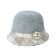 New Fashion Women Fedora Hat Faux Rabbit Fur Bucket Top Hat Pearl Diamond Contrast Derby Hat Felt Hats Warm Cap Headwear