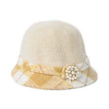 New Fashion Women Fedora Hat Faux Rabbit Fur Bucket Top Hat Pearl Diamond Contrast Derby Hat Felt Hats Warm Cap Headwear