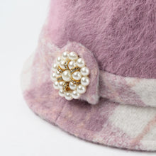 New Fashion Women Fedora Hat Faux Rabbit Fur Bucket Top Hat Pearl Diamond Contrast Derby Hat Felt Hats Warm Cap Headwear