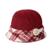 New Fashion Women Fedora Hat Faux Rabbit Fur Bucket Top Hat Pearl Diamond Contrast Derby Hat Felt Hats Warm Cap Headwear