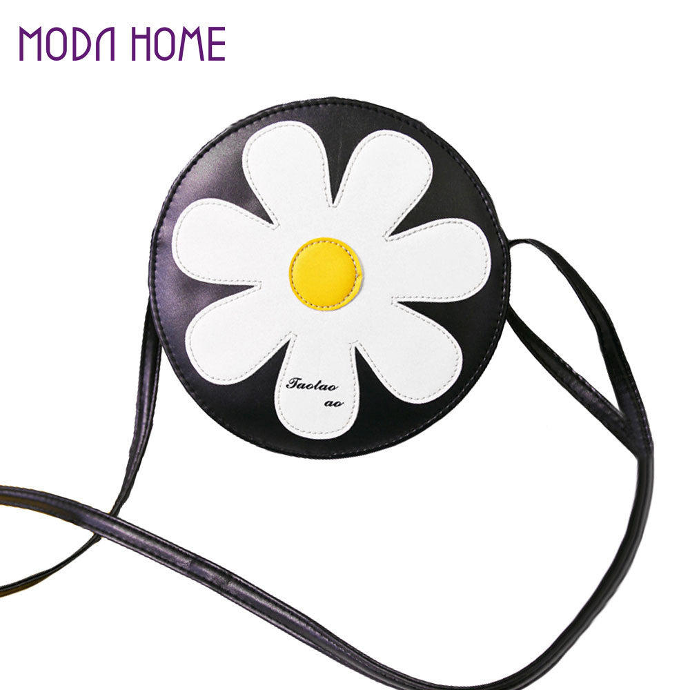 Women Shoulder Bag PU Leather Sunflower Zip Adjustable Shoulder Strap Crossbody Bag Coin Purse Black