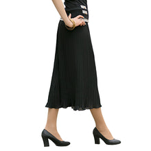 Women Wide Leg Pants Pleated Chiffon Elastic Waist Loose Capris Flare Cropped Trousers Culottes Black
