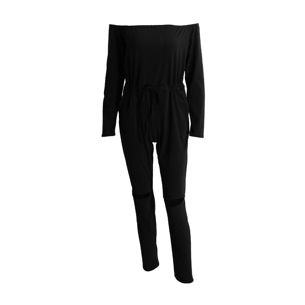 Womens Playsuits Off The Shoulder Slash Neck Casual Bodysuit Elastic Waist Cutout Club Playsuit Rompers