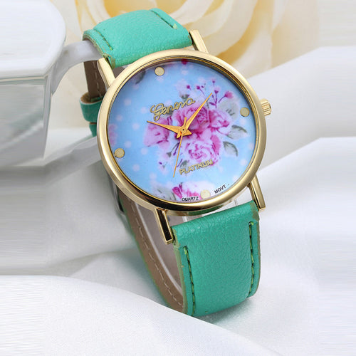 & Lady Rose Dial Leather Band Quartz Analog Wrist Watches Top Girls Dress Clocks Reloj Mujer Hour