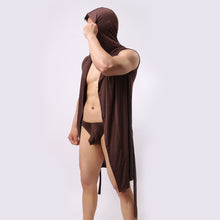 New Men Bathrobe Pajamas Sexy Hooded Sleeveless Robe Sleepwear Nightshirt