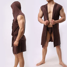 New Men Bathrobe Pajamas Sexy Hooded Sleeveless Robe Sleepwear Nightshirt