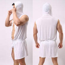 New Men Bathrobe Pajamas Sexy Hooded Sleeveless Robe Sleepwear Nightshirt