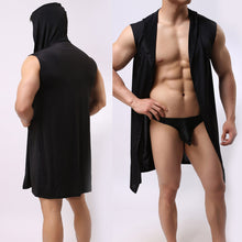 New Men Bathrobe Pajamas Sexy Hooded Sleeveless Robe Sleepwear Nightshirt
