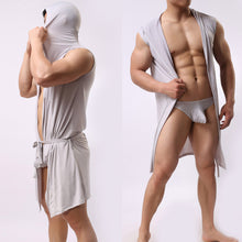 New Men Bathrobe Pajamas Sexy Hooded Sleeveless Robe Sleepwear Nightshirt