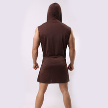 New Men Bathrobe Pajamas Sexy Hooded Sleeveless Robe Sleepwear Nightshirt