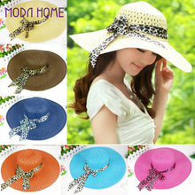 Women Sun Hat Straw Hat Wide Large Brim Beach Cap with Leopard Ribbon Orange