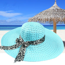 Women Sun Hat Straw Hat Wide Large Brim Beach Cap with Leopard Ribbon Orange