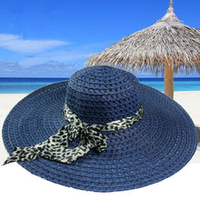 Women Sun Hat Straw Hat Wide Large Brim Beach Cap with Leopard Ribbon Orange