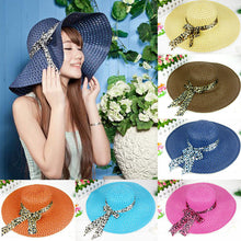 Women Sun Hat Straw Hat Wide Large Brim Beach Cap with Leopard Ribbon Orange