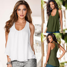 New Women Chiffon Camisole Vest Sexy Scoop Neck Sleeveless Racer Back Casual Tank Top White/Green