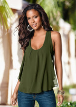 New Women Chiffon Camisole Vest Sexy Scoop Neck Sleeveless Racer Back Casual Tank Top White/Green
