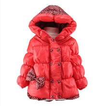 New Super Warm Baby Girl Down Coat Bebe Hooded Jacket Bowknot Long Sleeve Jackets Kids Polka Dot Outwear
