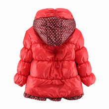 New Super Warm Baby Girl Down Coat Bebe Hooded Jacket Bowknot Long Sleeve Jackets Kids Polka Dot Outwear