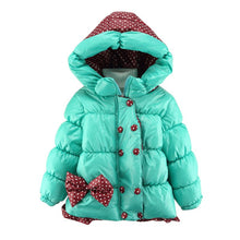 New Super Warm Baby Girl Down Coat Bebe Hooded Jacket Bowknot Long Sleeve Jackets Kids Polka Dot Outwear