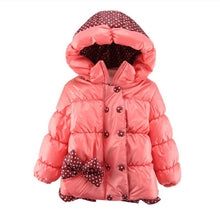 New Super Warm Baby Girl Down Coat Bebe Hooded Jacket Bowknot Long Sleeve Jackets Kids Polka Dot Outwear