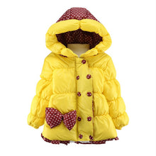 New Super Warm Baby Girl Down Coat Bebe Hooded Jacket Bowknot Long Sleeve Jackets Kids Polka Dot Outwear