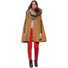 Women Coat and Jackets Batwing Cloak Loose Poncho Warm Cape Jacket Women Outerwear Overcoat Camel/Black